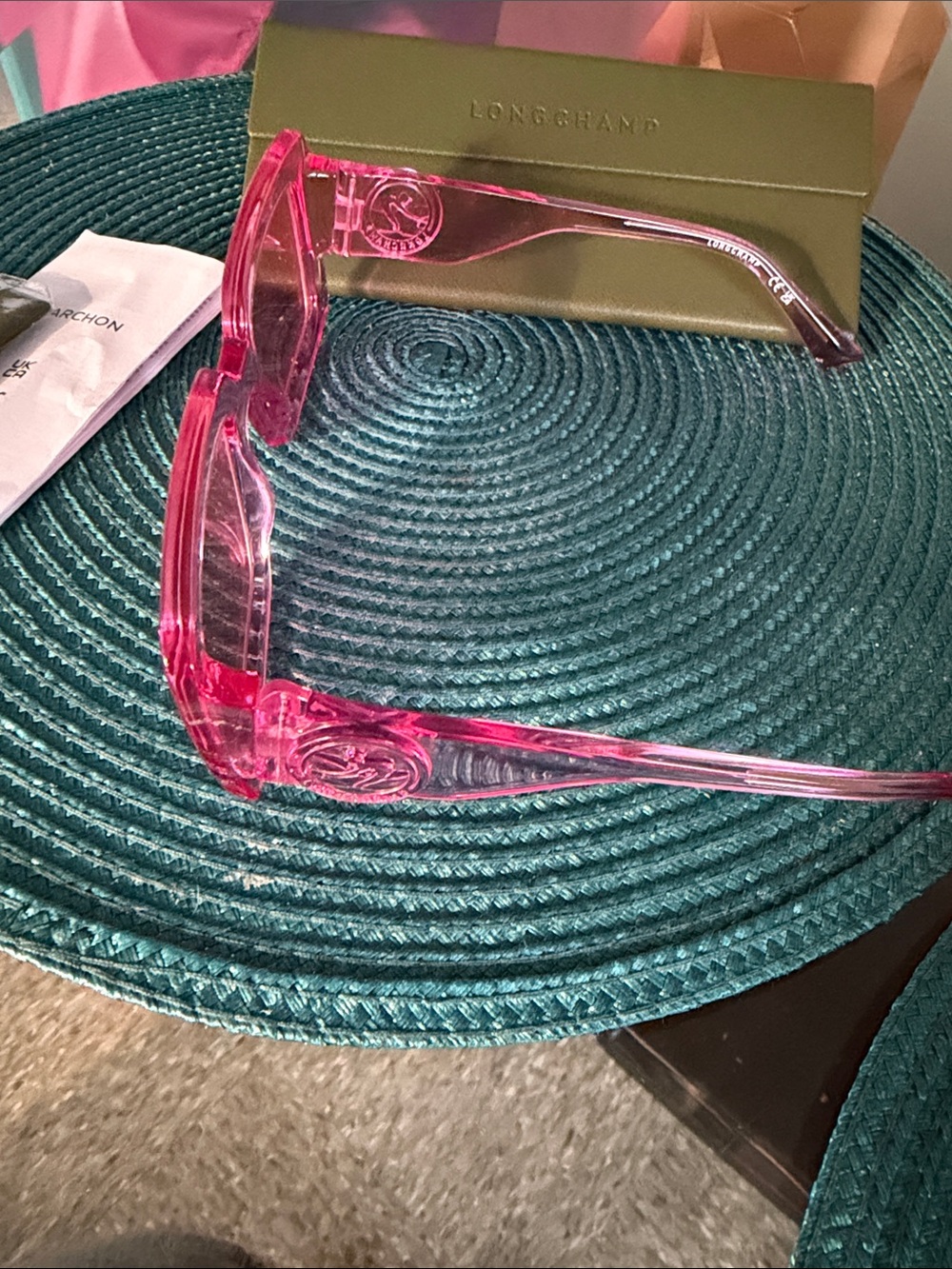 Longchamp Pink Transparent Square-frame Women's Sunglasses like new - Picture 3 of 6